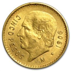 Mexico 1906 5 Pesos Gold Coin (AU/BU)