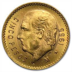 Gold Mexican 5 Pesos AGW .1205