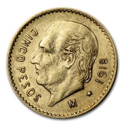 Mexico 1918 5 Pesos Gold Coin (AU/BU)