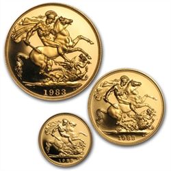 Great Britain 1983 3 Coin Gold Sovereign Proof Set AGW