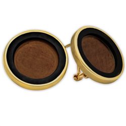 14k Gold Onyx Polished Coin Earrings - 14 mm