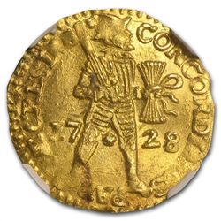 Netherlands (Utrecht) 1728 Gold 1 Ducat NGC AU-58