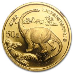 China 1995 1/2 oz Gold Dinosaur (Brontosaurus) PF-64 NG