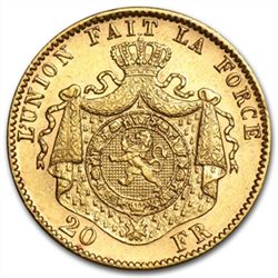 Belgium Gold 20 Franc Coin - EF/AU (AGW .1867)
