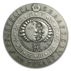 Belarus 2009 Oxidized Silver 20 Rubles Zodiac Signs - P