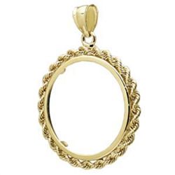 14K Gold Prong Rope Polished Coin Bezel - 32 mm