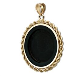 14K Gold Onyx Rope Polished Coin Bezel - 14 mm