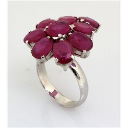 Beautiful 34.13CTW Flower Pink Ruby Silver Ring