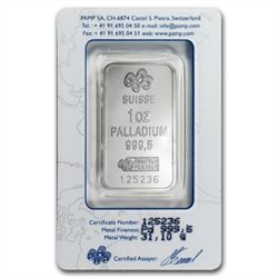 1 oz Pamp Suisse Palladium Bar (In Assay) .999+ Fine