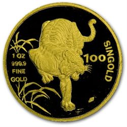 Singapore 1 oz Proof Gold 100 Singold (Impaired) Random