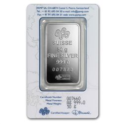 50 gram Pamp Suisse Silver Bar - Fortuna (In Assay)