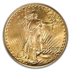 1908 $20 St. Gaudens Gold Double Eagle - No Motto - MS-
