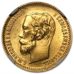 Russia 1902 5 Roubles Gold Coin MS-65 NGC