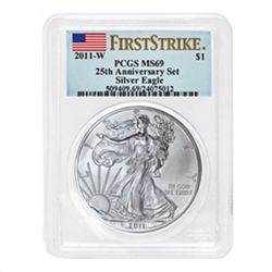 2011 Silver Eagle 25th Anniv Set MS/PR-69 PCGS (FS) Blu