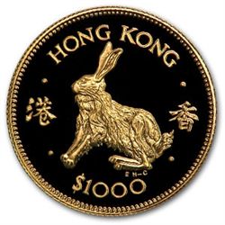 Hong Kong 1987 1000 Dollars Gold Proof Year of the Rabb