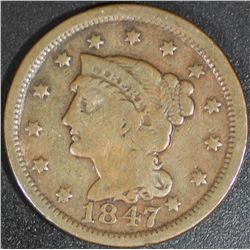 1847 Coronet 1 Cent F-12