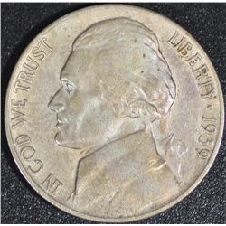 1939D Jefferson 5 Cents Reverse of 1938 AU-50