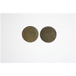 1864, 1865 Two-Cent piece 2 Cents Two Coin Set AG