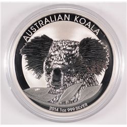 2014 AUSTRALIAN KOALA, ONE OUNCE .999 SILVER DOLLAR COIN, IN ORIGINAL CAPSULE