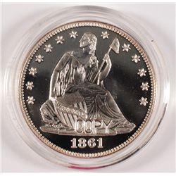 1861 CONFEDERATE SILVER PROOF DESIGN ON REVERSE, OBVERSE SEATED HALF DOLLAR COPY