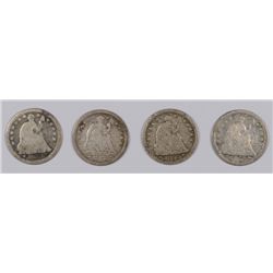 (4) 1853 SEATED HALF DIMES AG'S