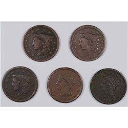 (5) LARGE CENTS (37, 38, 39, 40, 42) AG/VG