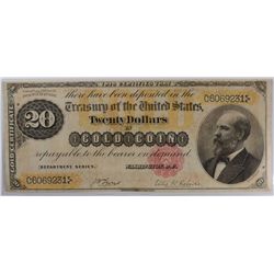 1882 $20.00 GOLD CERTIFICATE, XF/AU  VERY NICE NOTE!  VERY RARE!!!