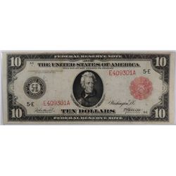 1914 $10.00 RED SEAL FEDERAL RESERVE NOTE, FR. 896-B RICHMOND, XF/AU RARE!!