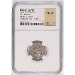 ROMAN EMPIRE SILVER DENARIUS, GETA A.D. 209-211. ISSUES AS CAESAR, NGC CHOICE XF