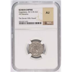 ROMAN EMPIRE ANCIENT SILVER DENARIUS, ELAGABALAS A.D. 218-22 NGC-AU ,  RARE!!!