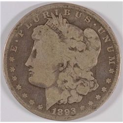 1893-CC MORGAN SILVER DOLLAR, GOOD, KEY COIN!!