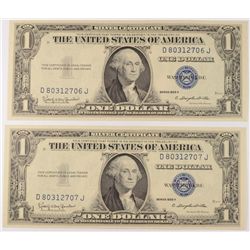 2 - $1.00 SILVER CERTIFICATES 1935 H (Consecutive Numbers) Nice CU