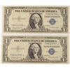 Image 1 : 2 - $1.00 SILVER CERTIFICATES 1935 H (Consecutive Numbers) Nice CU