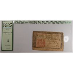 1776 18 PENCE PCGS FINE 15, NEW JERSEY