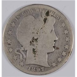 1897-O BARBER HALF DOLLAR, GOOD, SPOTS ON THE OBV., KEY DATE!