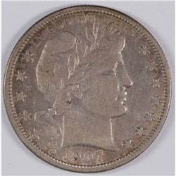 1907-D BARBER HALF DOLLAR XF/AU-45 SCARCE!