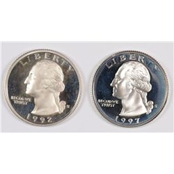 1992-S & 1997-S SILVER PROOF WASHINGTON QUARTERS GEM PROOFS