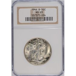 1944-D WALKING LIBERTY HALF DOLLAR NGC MS-65