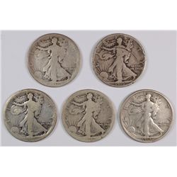 (5) WALKING LIBERTY HALF DOLLARS (16, 16-D, 16-S, 17, 17-D)