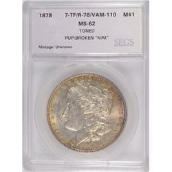 1878 7TF MORGAN DOLLAR SEGS MS-62 (VAM-110) NICE TONING