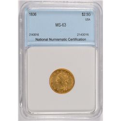 1836 $2.5 GOLD LIBERTY NNC MS-63