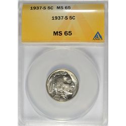 1937-S BUFFALO NICKEL, ANACS MS-65