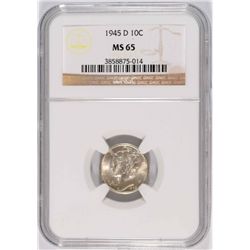 1944-D MERCURY DIME, NGC MS-65