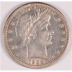 1908-D BARBER QUARTER AU-55 MINOR RIM HITS