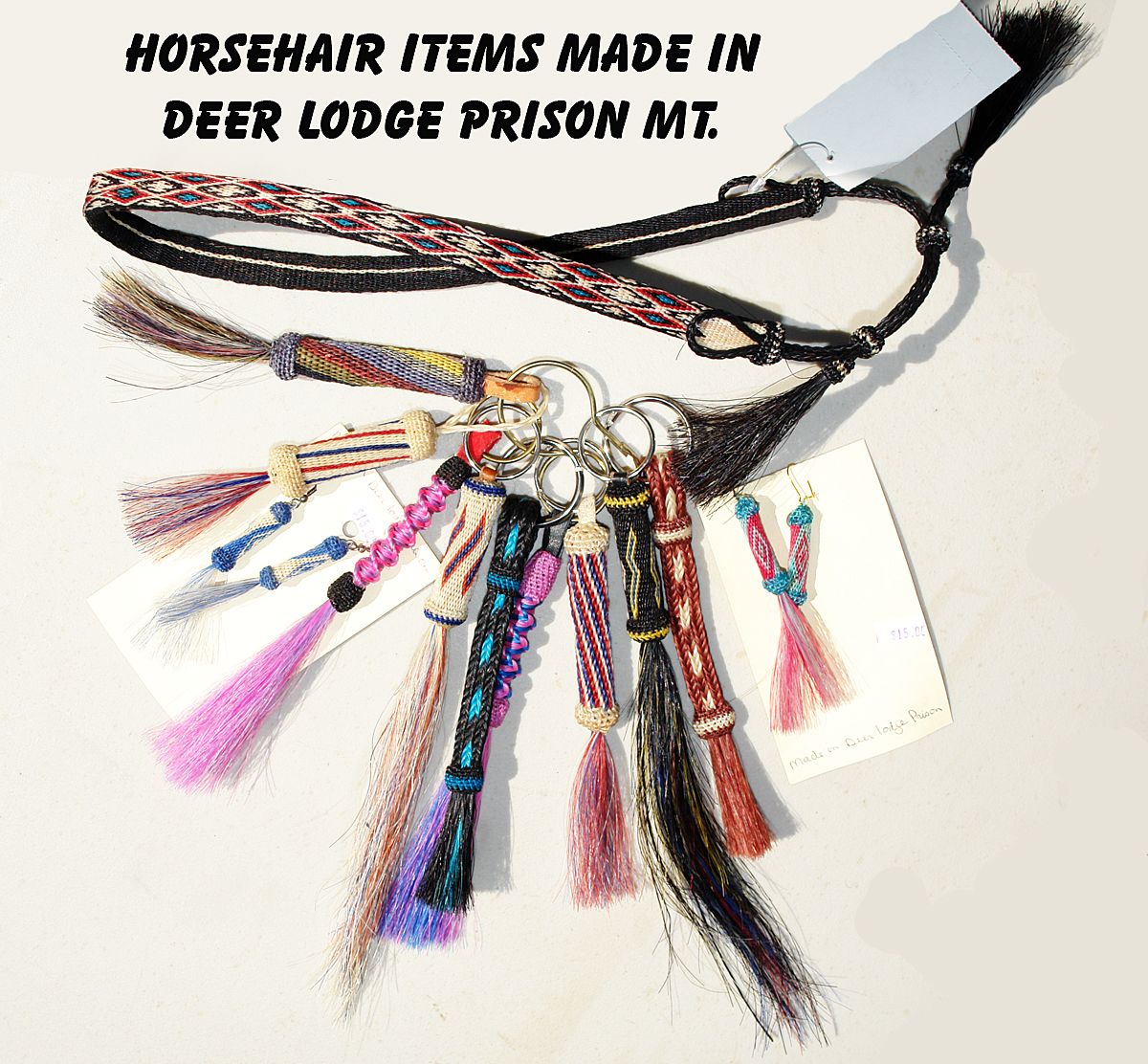 12 Items Hitch Braided Horse Hair Hat Band 9 Braided Horse Hair Key Chains 2 Pair Of Hitch Braid