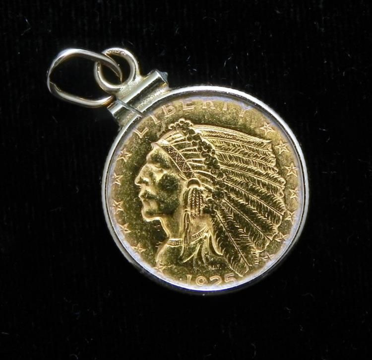 1925 2.5 Dollar Gold Coin with Gold Jewelry Holder
