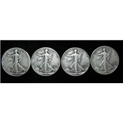 4 Diff Date Walking Silver Half Dollars