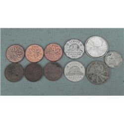 Canada Lot 11 Coins Silver Quarters & Dime,Cents,Nickle