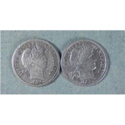 1906 + 1906-D Barber Silver Dimes High-Grade Very Nice