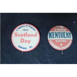 2 Century of Progress 1933 Chicago Pin Backs